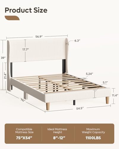 Bestier Full Bed Frame with Wingback Headboard, Upholstered - Image 2