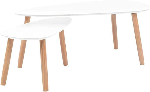 2 Scandinavian-Style Coffee Table & Set White Solid Pinewood - Image 2