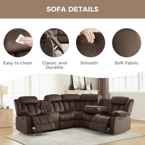 EBELLO Manual Reclining L-Shaped Sectional Sofa Set, Soft Fabric Corner Couch - Image 6