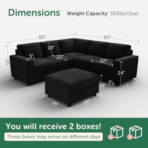 HONBAY Corduroy Sectional Sofa - Image 2