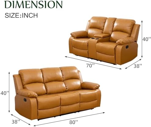 Leather Recliner Sofa Set, 2 Pieces, Modern Style, Bonded Leather, Sofa & - Image 2