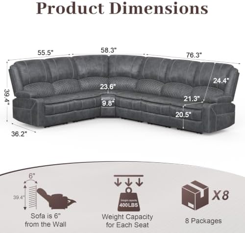 6 Seater Reclining Sofa Set, Modern Living Room Couch Set - Image 2