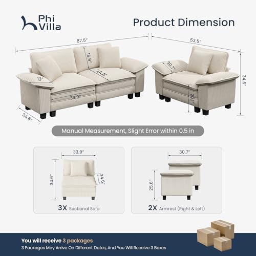 PHI VILLA 2-Piece Modular Loveseat Couch and Chair Set Setional Sofa - Image 3