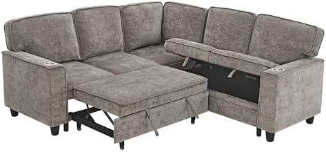 L-Shaped Sectional Couch with Storage and Pull Out Bed, Convertible Sofa Bed by LITVZ