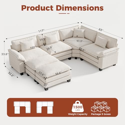 CDCASA 117" Oversized Modular Sectional Sofa - Image 2