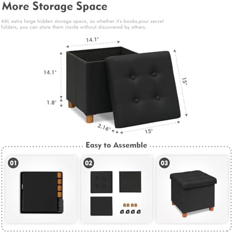 B FSOBEIIALEO 15" Square Storage Ottoman - Image 3