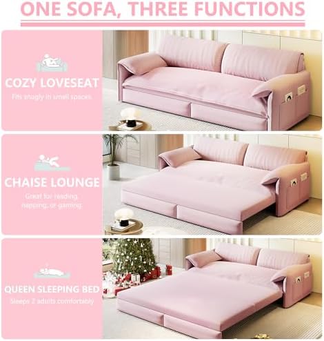 63.8" Sleeper Sofa Bed Queen Size, Pull Out Convertible Velvet Couch - Image 4