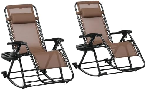 Outsunny Set of 2 Outdoor Rocking Chairs Zero Gravity Lounge Rocker Brown by Outsunny
