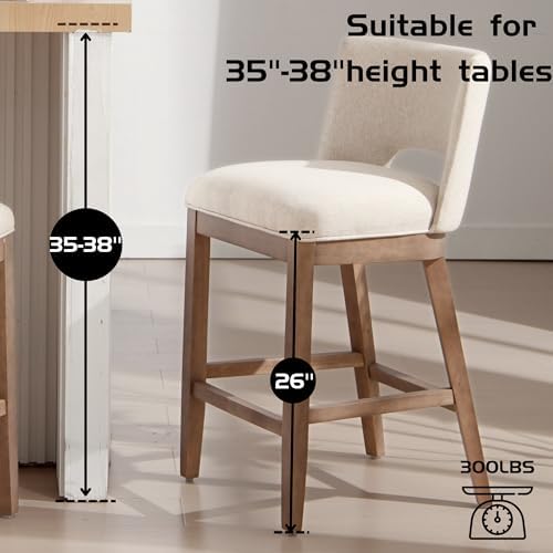 Beige Bar Stools Set of 2, Linen Upholstered Armless Barstools - Image 6
