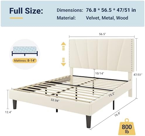 Allewie Full Size Velvet Platform Bed Frame - Image 2