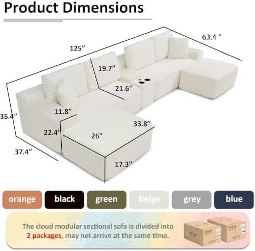 ivoros 125 Inch Modular Sectional Sofa Couch, Oversized Modern Cloud Couch - Image 2
