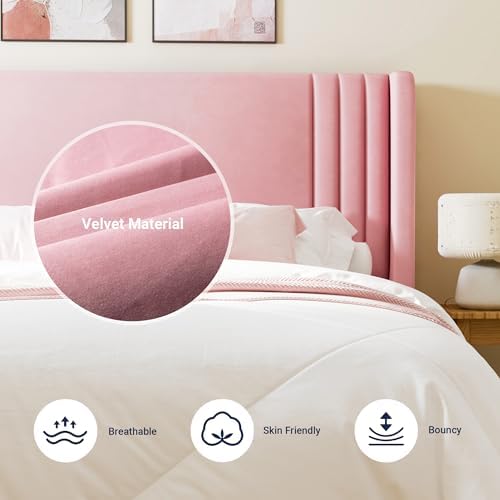 Allewie Queen Size Velvet Platform Bed Frame Frame, Tall Wingback Headboard - Image 5