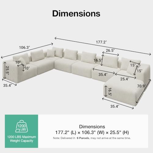 Novilla 177" Modular Sectional Sofa, U Shape Extra Large Sectional Couch - Image 2
