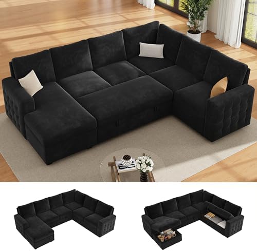 104" Sectional Sleeper Sofa Bed, 7 Seat Pull Out Couch by Unknown