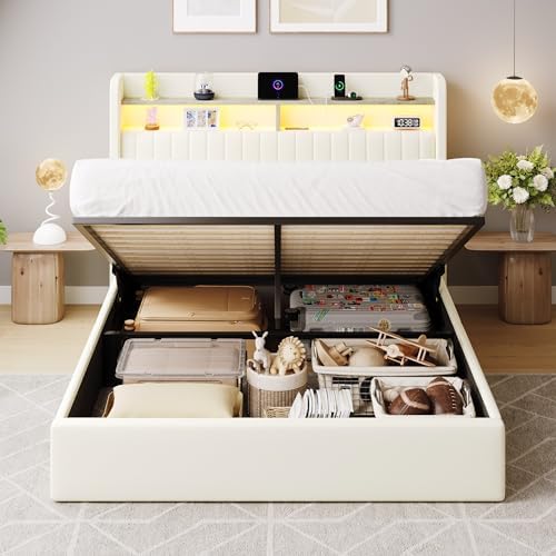 SHA CERLIN Full Size LED Lift Up Storage Bed Frame Charging Station - Image 7