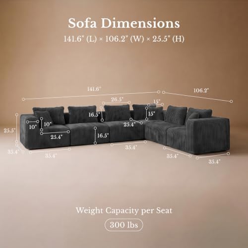 Maywish Modular Boneless Couch 141'', Sectional L Shaped Sofa Deep Seat - Image 2