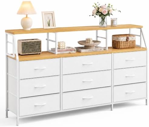 55“W Dresser for Bedroom with 2 Wooden Display Shelves & 9 Drawers - Image 5