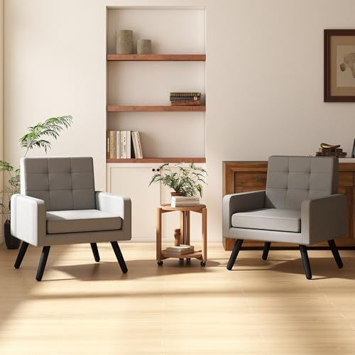 Accent Chair for Living Room Set of 2, Cozy Armchair, Light Grey by Unknown