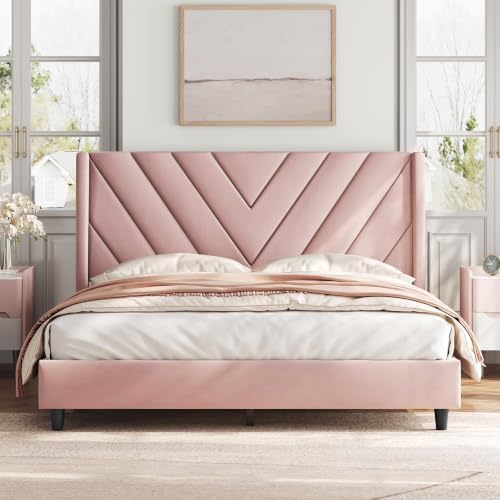 Yaheetech Queen Bed Frame with Chevron Channel-Tufted Headboard - Image 3