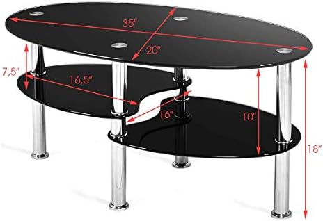 S AFSTAR Glass Coffee Table, 3-Tier Modern Oval Smooth Glass Tea Table Center - Image 2