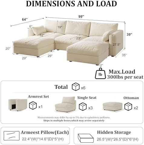 99" Cloud Modular U-Shaped Sectional Sofa - Image 2