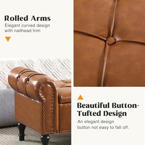 Faux Leather Storage Bench for Bed Room 67 Inch Upholstered Tufted Ottoman Bench - Image 5