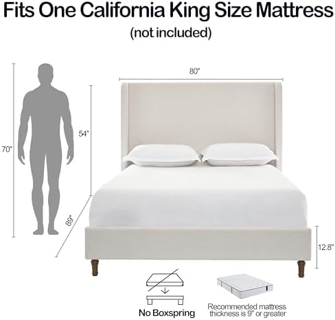 California King Size Upholstered Bed Frame, Elegant Simplicity/Strong Wood - Image 2