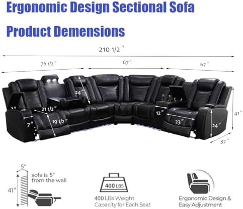Power Recliner Sectional Sofa Couch and Loveseat, Power Sectional Sofa Set - Image 2