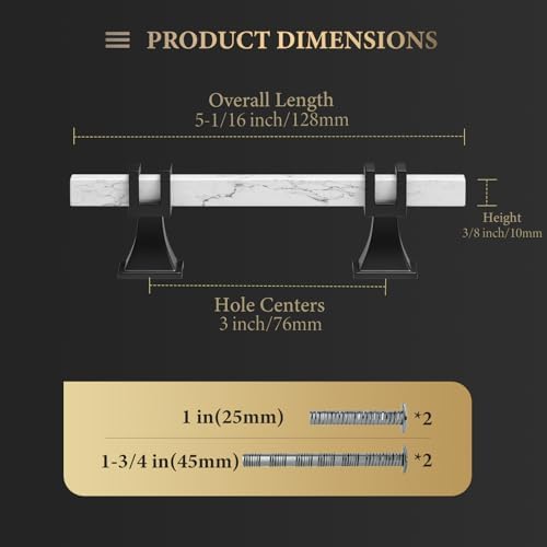 Haliwu 10 Pack 3" Kitchen Cabinet Handles White Black Marble Cabinet Pulls - Image 4
