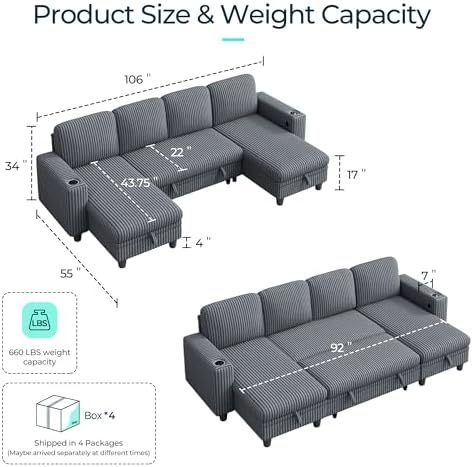 LINSY HOME Pull Out Sofa Bed Sectional Sleeper Sofa - Image 2