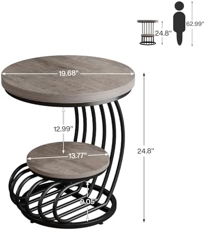 Tribesigns Round End Table: 2 Tiers Wood Side Table Set of 2 - Image 2