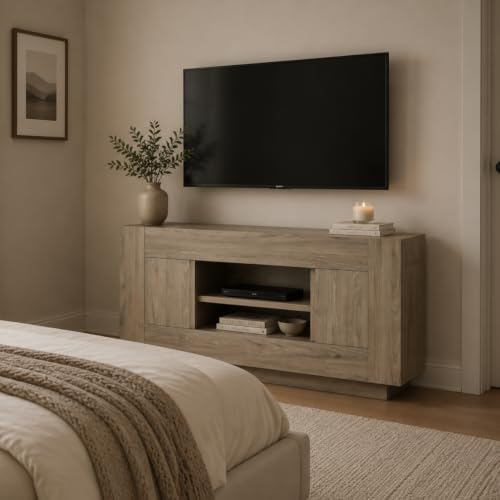 OKD Modern 55" TV Stand for 65" TV, Thick Block Media Console, Alder Grey - Image 4