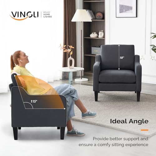 VINGLI Accent Chair, Linen Fabric Dark Grey Armchair - Image 5
