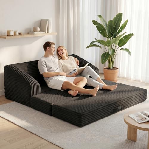 Black Loveseat 51", 2-in-1 Convertible Tri-Folding Sofa Bed - Image 2