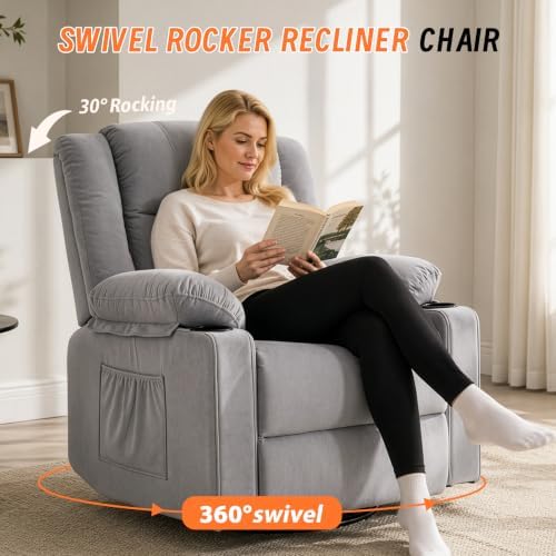 Rocking Recliner Chair for Adults, 360° Swivel Rocker Recliner - Image 6