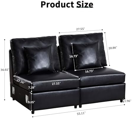 RARZOE Modular Sectional Couch Armless Seats Module, Faux Leather Sofa 2 - Image 3