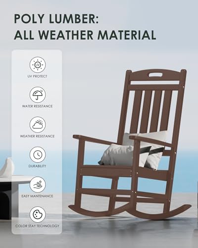 Outdoor Rocking Chair, All-Weather Resistant Poly Lumber Rocker Chair Outdoor - Image 4