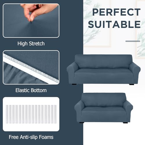 Peryiter 2 Pcs Couch and Loveseat Sofa Covers, Milk Silk - Image 4
