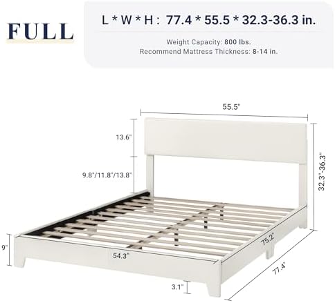 Allewie Queen Size Upholstered Bed Frame Adjustable Headboard - Image 2