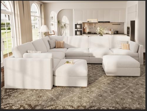 Oversized Modular Sectional Sofa U-Shaped Cloud Couches White - Image 3