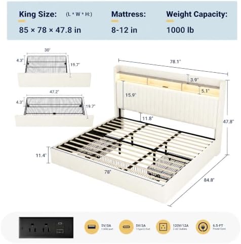 SHA CERLIN King Upholstered Platform Bed Frame - Image 2