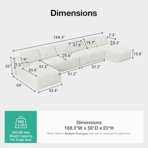Novilla 169'' U-Shape Modular Sectional Sofa, Corduroy Beige - Image 2