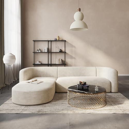 Acanva Mellow Modern Tight Curved Back Velvet Sofa, Left Chaise by acanva