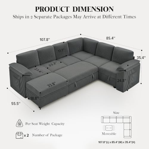 Xbrigh 108" Modular Sectional Sleeper Sofa - Image 3