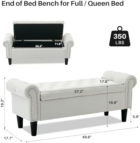 SOFTHION 50" Storage Bench for Bedroom, Linen Upholstered - Image 2