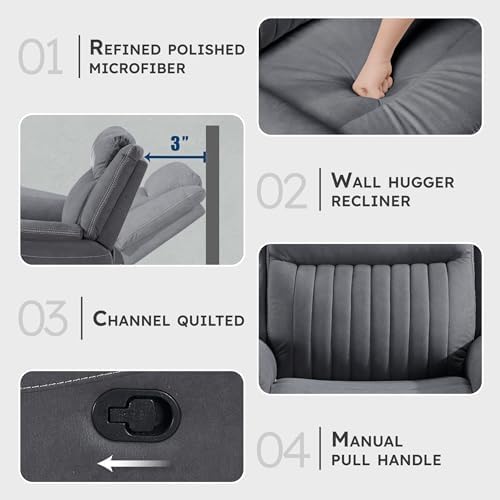 Lexicon Polished Microfiber Wall Hugger Manual Reclining Chair - Image 3