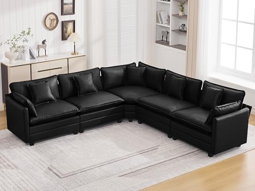 113'' V Shaped Cloud Sectional Sofa, Oversized Deep Seat Leather Couches by WUTUTUEE