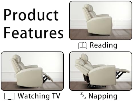 THSUPER Beige Genuine Leather Power Recliner Sofa Loveseat - Image 6