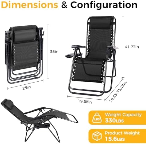 NEWBULIG Zero Gravity Chairs Set of 2, Folding Lounge Recliner Chair - Image 2
