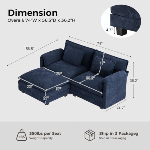ELUCHANG 79" Oversized Modular Sectional Sofa, Comfy Chenille Cloud Couch - Image 2